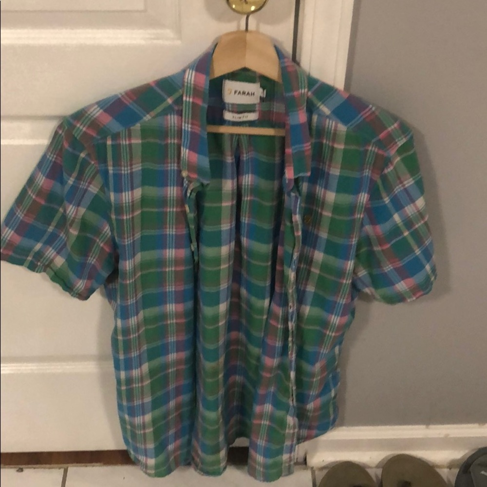 Farah checked slim fit short sleeved shirt